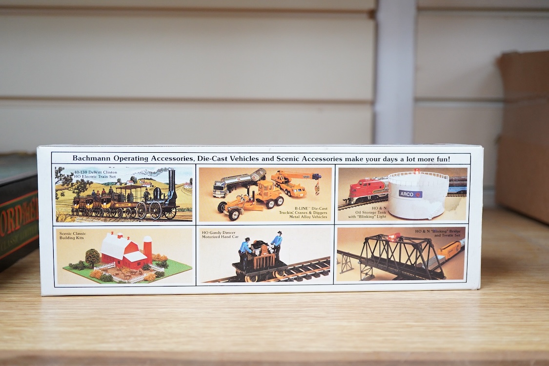 A quantity of US outline HO railway by Athearn, Bachmann, etc. including three locomotives; a Union Pacific Bo-Bo diesel, 1468, a Santa Fe Bo-Bo diesel, 5707, and a Santa Fe 0-4-0 tender engine, together with a 12-wheel
